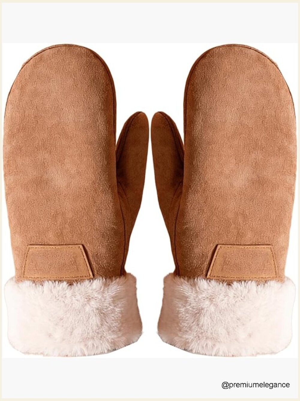 Faux Suede Leather Mittens Winter Warm Gloves Fuzzy Cuffed Thick Fleece Lined